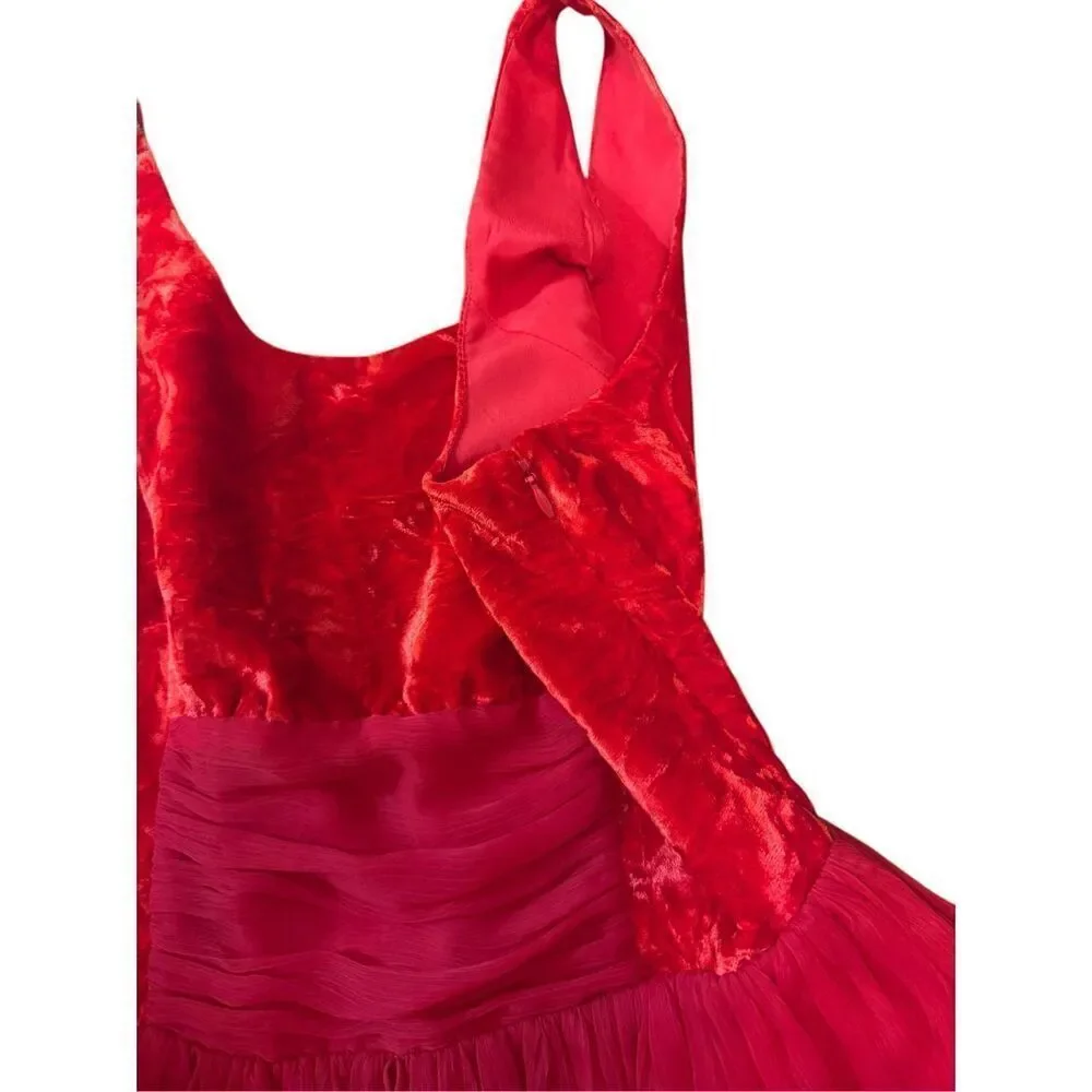Free People Vibrant Red Crushed‎ Velvet Party Mini Baby Doll Dress Sz 8